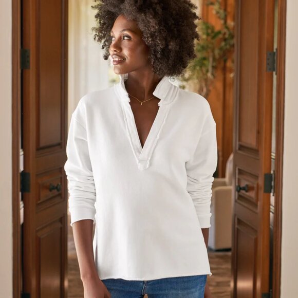 Frank & Eileen Patrick Popover Triple Fleece Sweatshirt in White, Size S, New - Picture 1 of 9